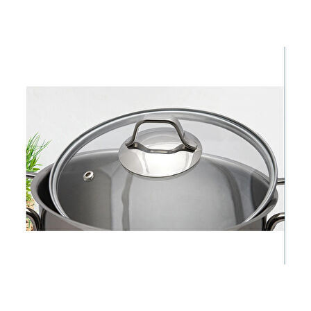 GÜLSAN MEGA İNOX 22CM DERİN TENCERE CAM KAPAK