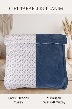 Çift Kişilik Çift Taraflı Welsoft Yorgan Seti 195x215 cm | %100 Silikon Dolgulu | 2 Yastık Kılıflı