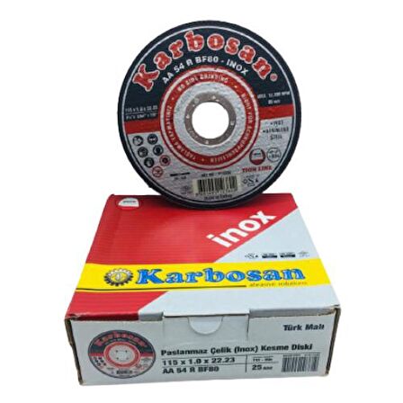 Karbosan AA 54R Paslanmaz İnox Kesici Taş 25 Adet 115x1x22.23mm