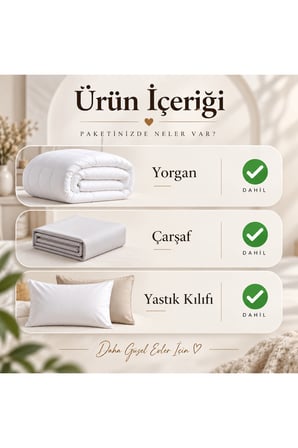 Çift Kişilik Çift Taraflı Welsoft Yorgan Uyku Seti 195x215 cm | %100 Silikon Dolgulu | 4 Yastık Kılıflı | Çarşaflı