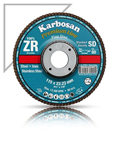 Karbosan Flap Disk Çelik ve İnox Zımpara ZR 115x22.23/40Kum SD-Konik 983450 