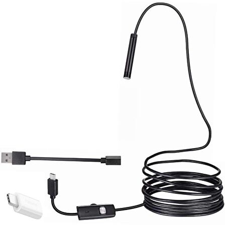 Powermaster 3in1 Micro Usb+Type C+Pc Işıklı 5Metre Yılan Kamera