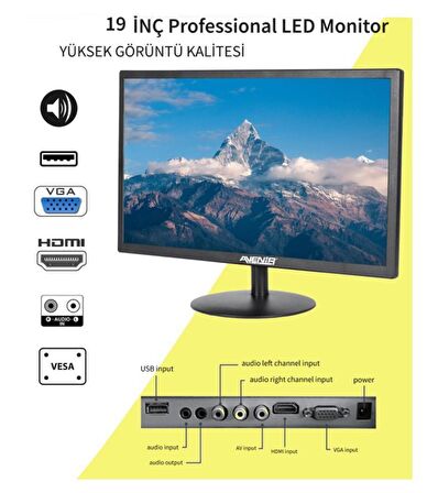 Avenir 19inch LED Monitör USB/HDMI/VGA Dahili Hoparlör