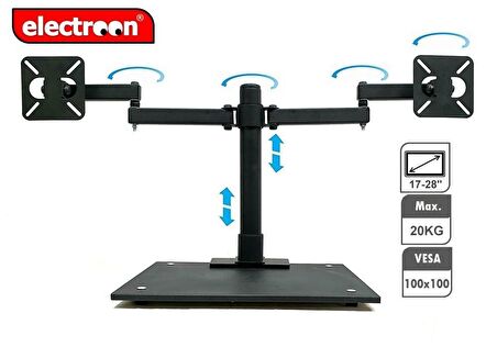 Electroon 17" Masa Üstü Portatif Çiftli Monitör Askı Aparatı