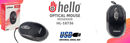 Hello HL-18736 Optik Işıklı 800 DPI Kablolu Mouse