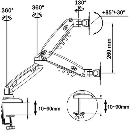 North Bayou NB F80 Amortisörlü 17-27'' Masa Üstü Monitör Tutucu