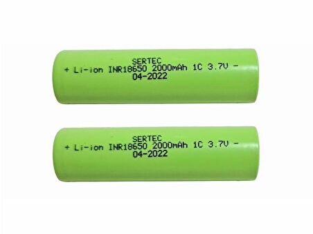 SERTEC 18650 3.7V 2000mAh 1C Lion Şarjlı Pil Başlıksız - 2Adet