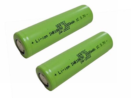 SERTEC 18650 3.7V 2000mAh 1C Lion Şarjlı Pil Başlıksız - 2Adet