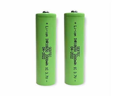 SERTEC 18650 3.7V 2000mAh 1C Lion Şarjlı Pil Başlıklı - 2Adet