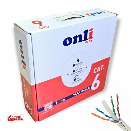 Onli 23AWG UTP CAT6 Network Kablosu Gri 100Mt Yerli Üretim