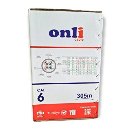 Onli 305Mt 23AWG UTP CAT6 Network Kablosu Gri Yerli Üretim