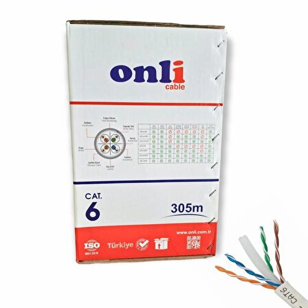 Onli 305Mt 23AWG UTP CAT6 Network Kablosu Gri Yerli Üretim