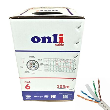 Onli 305Mt 24AWG UTP CAT6 Network Kablosu Gri Yerli Üretim