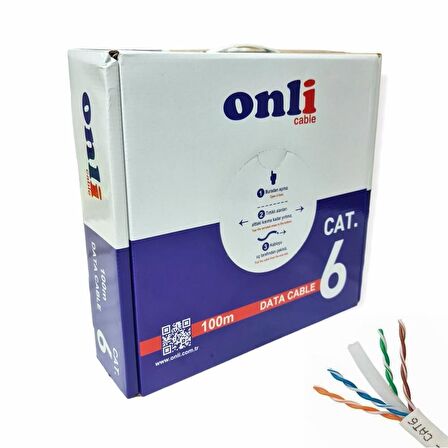 Onli 24AWG UTP CAT6 Network Kablosu Gri 100Mt Yerli Üretim