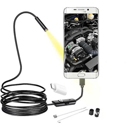 Wellcam 3in1 Micro Usb+Type C+Pc 7mm Işıklı 2Metre Endeskop Yılan Kamera