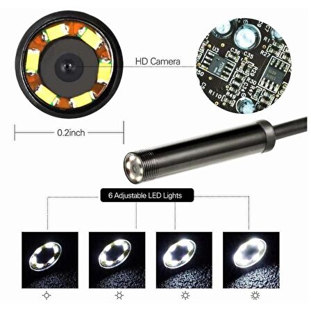 Wellcam 3in1 Micro Usb+Type C+Pc 7mm Işıklı 2Metre Endeskop Yılan Kamera