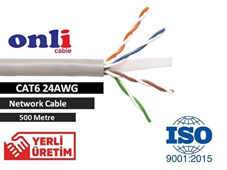 Onli 500Mt 24AWG CAT6 Network Kablosu Gri Yerli Üretim