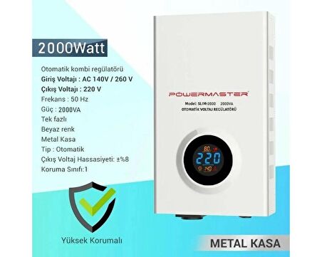 Powermaster 2000VA Otomatik Voltaj Kombi Regülatörü SLIM2000