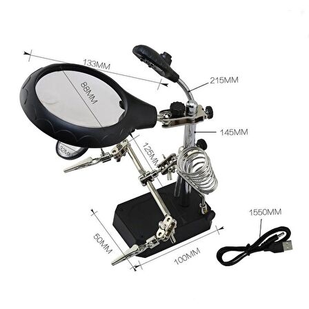 WellHise TE-800 Masa Üstü Ledli Büyüteç Çok Fonksiyonlu Tutacak