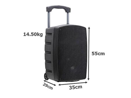 GoldAudio PA2312-EE Portatif Taşınabilir Ses Sistemi 300Watt 2xEl Telsiz Mikrofonlu