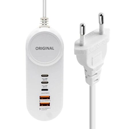 Powermaster PM-20659 25W PD Lightning + 2xType-C + 2xUSB Şarj Adaptör
