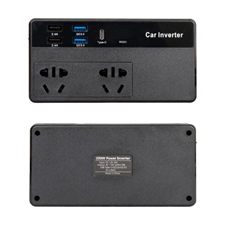 Powermaster CZ02 200Watt 12-24V 220Volt 4xUsb Type-C Girişli İnverter