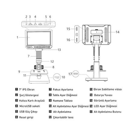 Wellbox WB-MK03 Dijital Mikroskop 7'' 12MP 2000x Çift Lens Full HD