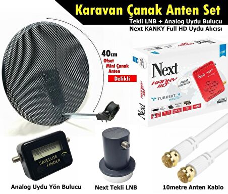 Antenci 40cm Delikli Karavan Çanak Anten Seti +Next HD Uydu Alıcısı +Analog Uydu Bulucu