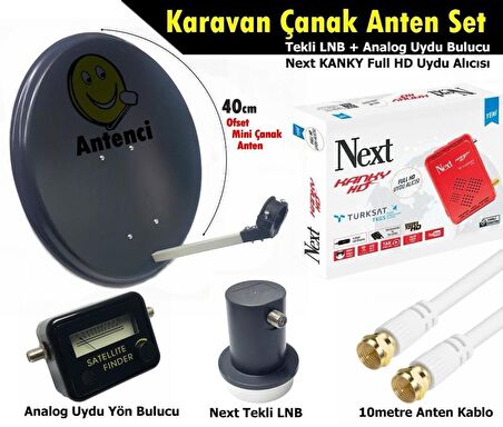 Antenci 40cm Karavan Çanak Anten Seti +Next HD Uydu Alıcısı +Analog Uydu Bulucu