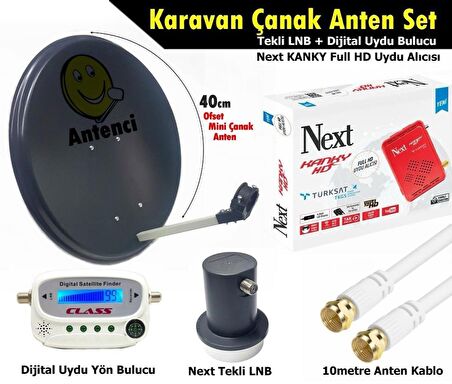 Antenci 40cm Karavan Çanak Anten Seti +Next HD Uydu Alıcısı +Dijital Uydu Bulucu