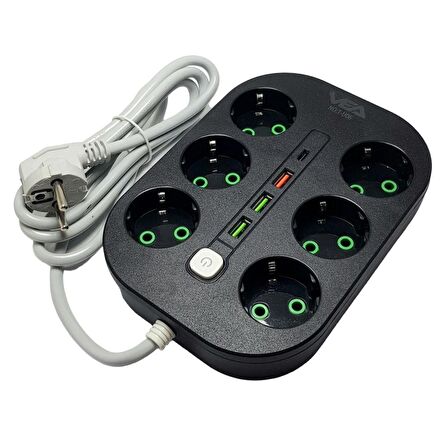 VEA VE-22399 6'LI 1.5Metre Kablolu Akım Korumalı Priz 3xUSB+TYPE-C