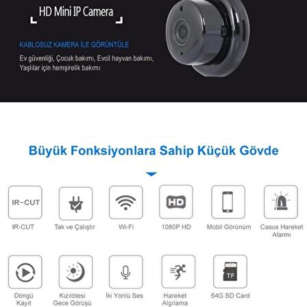 Powermaster PM-4792 V380 Gece Görüşlü Mikrofonlu 1080P mini Wifi IP Kamera