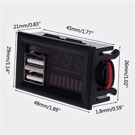 electroon DC 12Volt Dijital Voltmetre 2xUSB Çıkışlı Akü Göstergeli