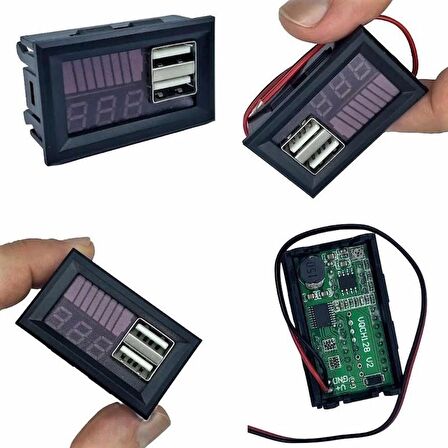 electroon DC 12Volt Dijital Voltmetre 2xUSB Çıkışlı Akü Göstergeli