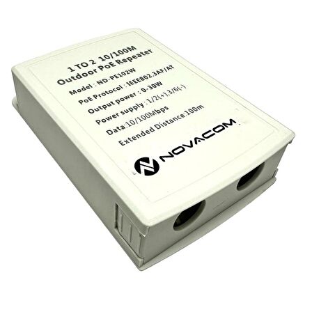 Novacom ND-PE102W 10/100Mbps 1/2 Dış Ortam POE Repeater 100mt 30W