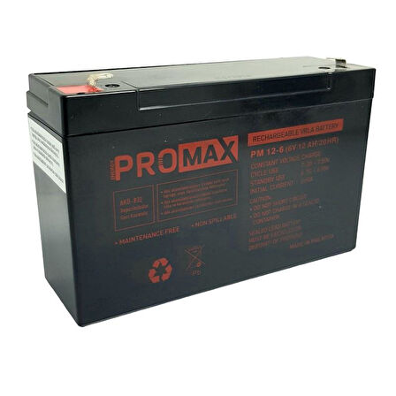 Energy Promax 6Volt 12Amper Kuru Akü 6V 12A PM12-6 (150x50x94 Mm)