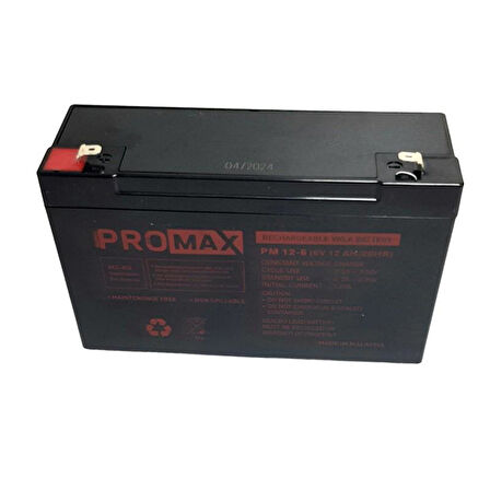 Energy Promax 6Volt 12Amper Kuru Akü 6V 12A PM12-6 (150x50x94 Mm)