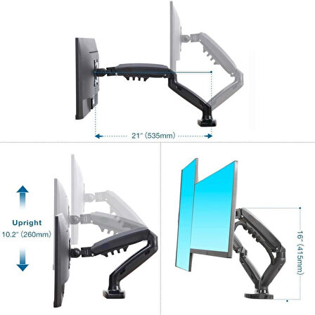 Vontech F160 Amortisörlü Çiftli 17-27'' Masa Üstü Monitör Tutucu