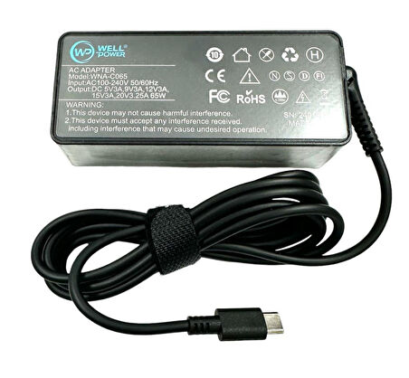 WellPower WNA-C065  5V/9V/12V/15V/20V 65W Type-C Notebook Şarj Adaptör
