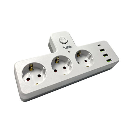 VEA VE-23088 3 Soketli 3xUsb+Type-C Çocuk ve Termal Korumalı Anahtarlı Priz