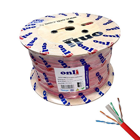 Onli 305Mt 23AWG UTP CAT6 Network Kablosu Kırmızı Yerli Üretim