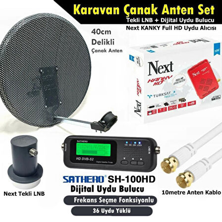 Antenci 40cm Delikli Karavan Çanak Anten Seti +Next HD Uydu Alıcısı +Sathero Uydu Bulucu