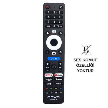 Onvo Google TV Orjinal Logolu Kumanda Live TV Tuşlu - Ses Komutsuz