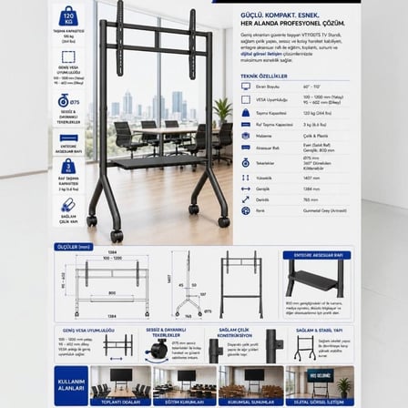 Vontech VT1100TS 60-110'' Tekerlekli Ayaklı TV Standı