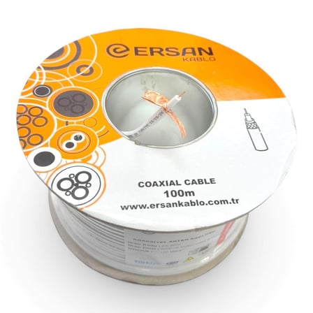 Ersan Kablo RG6U6 CU-CU Bakır Anten Kablosu Beyaz 100Metre 64Tel