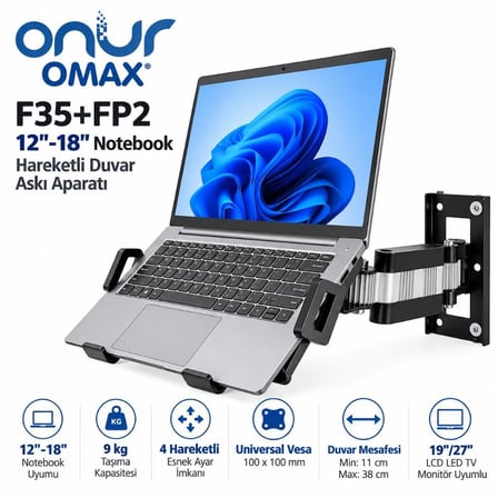 ONUR F35+FP2 12''-18'' Hareketli Notebook Duvar Askı Aparatı