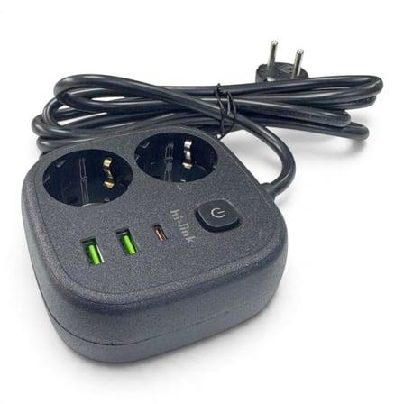 hi-link 2xSoketli 1xTypeC+2xUSB Girişli 2Metre Termal Akım Korumalı Grup Priz Siyah