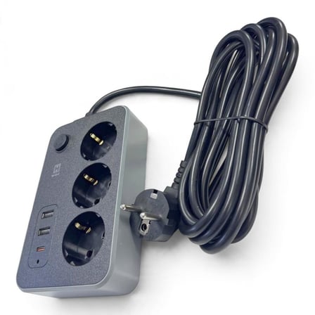 hi-link 3 Soketli 1xTypeC+2xUSB Girişli 5 Metre Kablolu Termal Akım Korumalı Priz