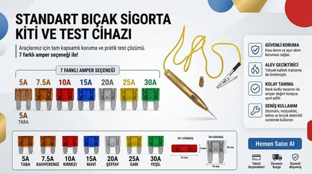Oto Elektrik Kontrol Kalemi + 21'li Standart Bıçak Sigorta Seti (Araç Devre Test ve Sigorta Kit)