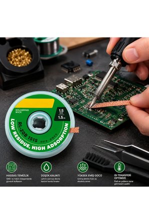 1.5 Mm X 1.5 Metre Lehim Temizleme Ve Emme Teli Düşük Kalıntı Yüksek Emiş Gücü RL-20B-1515